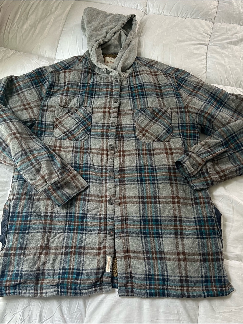 Weatherproof Vintage Sherpa Lined Hooded Flannel Shacket M